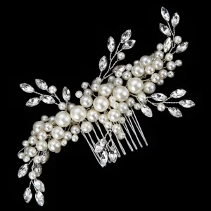 SLBRIDAL Handmade Wired Rhinestones Crystal Pearls Flower Bridal Hair Comb Wedding Headpieces Hair Accessories Women Jewelry