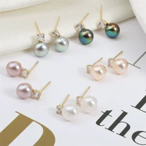 SP Trendy Fashion 925 Silver Neede Multi Color Natural Freshwater Stud Earrings for Women