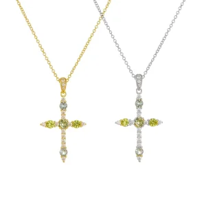 SPJ Factory Direct OEM ODM Luxury S925 Sterling Silver Sparkling Multicolor Zirconia Cross Pendant Necklace for Wedding Party
