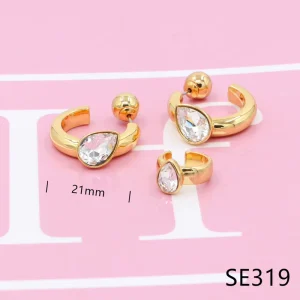 SPN3 pan22 Teardrop Crystal Stud Earrings with Ear Cuff Gold Tone Statement Studs for Casual & Formal Occasions