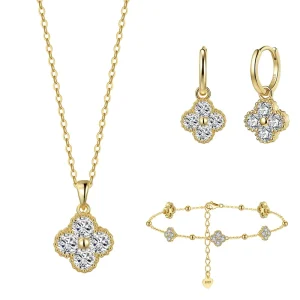 SS MON14 Custom Ins Style Moissanite Clover Jewelry Set Necklace Earrings Bracelet 925 Sterling Silver Elegant Matching Design