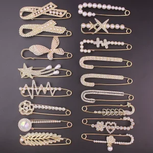 SSeesy Fashion Grace Rhinestone Pearl Simple 75mm Large Pin Brooch Cardigan Headband Scarf Decorations Women’s Suit Accessories