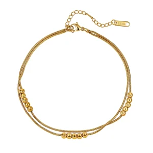 STCA04 18k Gold Plated Tarnish Free Stainless Steel Multi-layer Snake Chain Anklet Beads Chain Jewelry