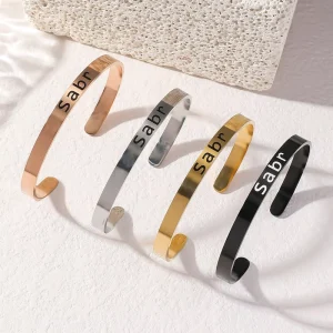 Sabr Muslim Arabic Islam Quran Cuff Stainless Steel Fine Fashion Jewelry Bracelet Bangle Eid for Women Men