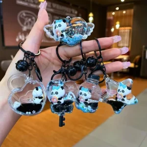 Sand Bottle Panda Keychain Donut Panda Floating Figurine Acrylic Pendant