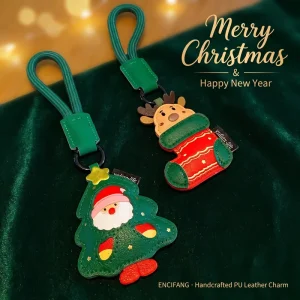 Santa Claus Leather Keychain Christmas Tree Reindeer Bag Charm Children’s Holiday Gift Decoration Made of PU Leather