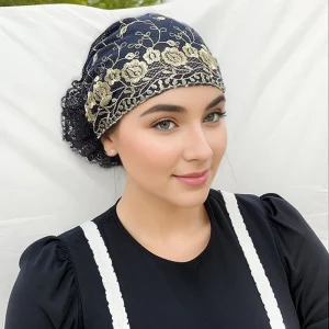 Satin Mesh Embroidered Hair Cover Cap Concealing Gray Hair Spring Summer Breathable Thin Head Wrap For Women