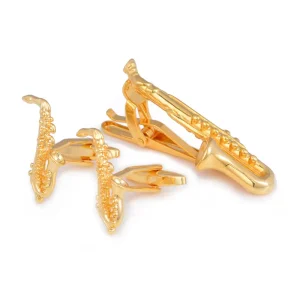 Saxophone Design Novelty Cufflinks Tie Clips Custom Suit Shirt Fashion Accessory Tie Bar Pin Wedding Tuxedo Jewelry