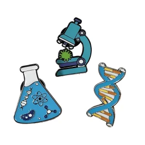 Science Fashion Modern Microscope Gene Chain Beaker Zinc Alloy Hard Enamel Cartoon Pin Brooch Scientific Chemistry Promotion