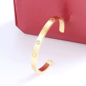 Screw Motif Cuff Bangle Classic Icon Design Luxury Stackable Bracelet Children’s Platinum Plated Bangle
