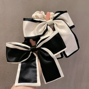 Scrunchies Solid Color Satin Silk High Quality Hair Bands French Temperament Hair Accessories Large Bow Scrunchies