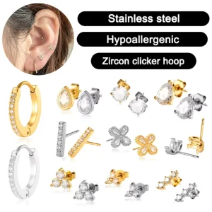 Segmented Clicker Hoop Cartilage Earrings Zircon Water Droplet Push Pin Butterfly Back Tragus Helix Lobe Piercing Jewelry