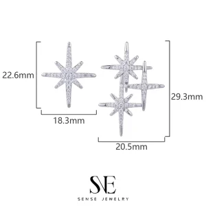 Sense New Arrival Asymmetric Stud Earrings Starburst Zircon Vintage Trendy Diamond Embellished Brass Fashionable Trend Women