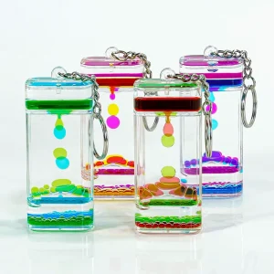 Sensory Fidget Anxiety Autism Calm Relaxing Acrylic Liquid Bubble Motion Bubbler Timer Keychain with Customized Logo