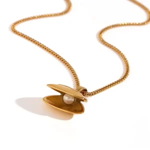 Series Necklace for Women 18K Gold PVD Plated 316L Stainless Steel Jewelry Pendant with Diamond Set Shell Pearl
