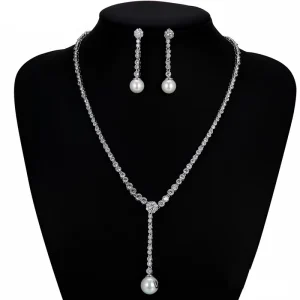 Set 278 Pearl Zircon Necklace and Drop Earring Jewelry Sets for Ladies