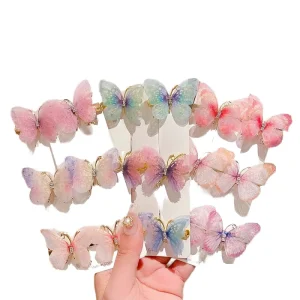 Set 6 Colorful Butterfly Hairpins Women’s Fashion Hair Accessories Rhinestone Sweet Cartoon Clips Design Metal Headwear