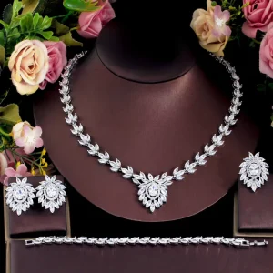 Sets Brass Silver Rhodium Plated OEM Dubai African Indian Bridal Wedding Party Women Vintage White Zircon Copper Micro Insert