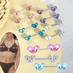 Sexy Body Jewelry 14G Nipple Barbell Ring with Heart Zircon Piercing Accessory