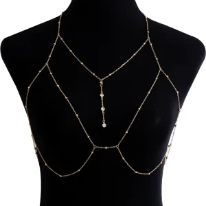 Sexy Cross Chest Chain Exaggerated Beach Casual Full Body Chain Dress Necklace Shiny Diamond Pendant Tassel Body Chain Bikini