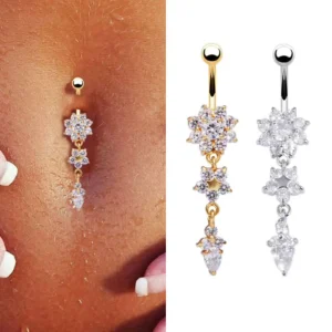 Sexy Dangle Belly Bars Belly Button Rings Belly Piercing CZ Crystal Flower Body Jewelry Navel Piercing Rings
