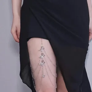 Sexy Multi-Layer Butterfly Thigh Chain Elastic Lace Stretch Leg Body Chain Sexy Tassel Jewelry for Women Gold Silver Color