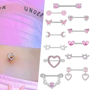 Sexy Nipple Piercing Rings Barbell Bar Butterfly Heart Dangle Breast Piercing Jewelry Surgical Steel Helix Tragus Earrings