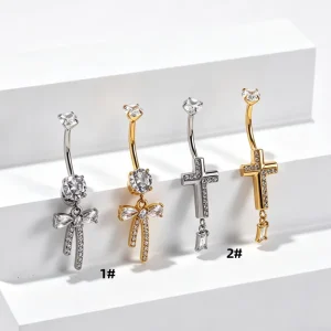Sexy Women’s Body Jewelry Cross CZ Zircon Belly Ring Stainless Steel Navel Nail Jewelry