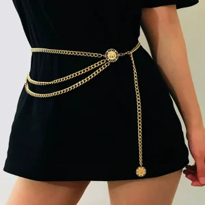 Sexy Women’s Luxury Body Jewelry Metal Waist Chain Abdomen Chain 110cm Gold Belt Fashion