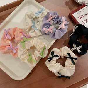 Shanglafu Fabric Satin Butterfly Bow Scrunchies for Women Girls Bulk Elastic Valentine’s Day Hair Accessories (Opp Bag