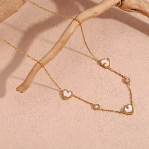 Shell Necklace 18k Gold Plated Heart Jewelry Stainless Steel Charm Necklace