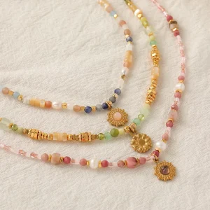 Shells Aquamarine Pendant Handmade Rhodolite Beads Necklaces for Girls Party
