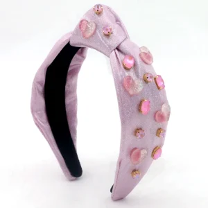 Shimmery Purple Top Knot Headband for Women Heart Crystal Sparking Party Bling Hair Band
