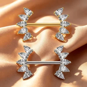 Shining Gold Plated Cubic Zirconia Implant Grade Titanium ASTM F136 Threadless Nipple Rings Body Jewelry Gift