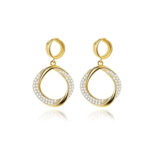 Shining Pearl Brass Interlocking Hoop Earrings 14K Gold Plated Zircon