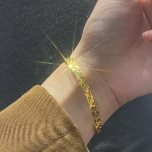 Shinny Golden Brass Geometric Bangle 24K Gold Plated Trendy Bisuteria Bracelet Unisex Valentine’s Day Gift