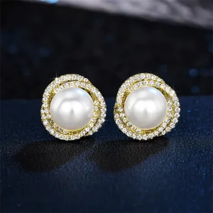 Shiny Imitation Pearl Stud Earrings Fashion Cross Design Aesthetic Women Ear Piercing Accessories Wedding Party Jewelry