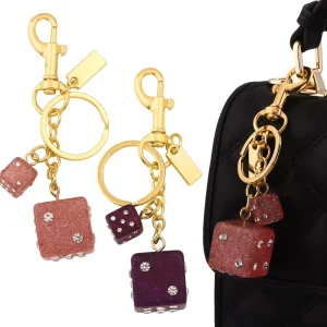 Shiny Rhinestone Dice Keychain Bag Charm With Lobster Clasp Fashion Handbag Pendant Key Ring for Women Gift