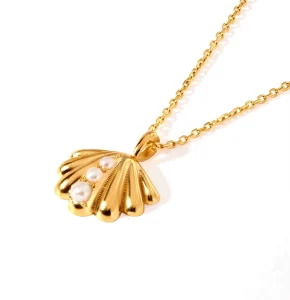Shiny Wedding Fine Jewelry for Women 925 Silver 14K Gold Plated Ocean Shell Pearl Necklace