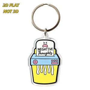 Shredder Negative Thoughts Acrylic Keychain Funny Mental Health Humor Charm with Metal Ring for Bags Keys Backpacks