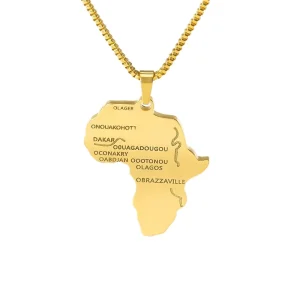 Shunquan Personalized Custom 18K Gold Stainless Steel Exquisite Africa Map Pendant Necklace Fashion Geometric Style Unisex