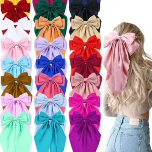 Silky Satin Hair Bows Large Hair Barrettes Ribbon for Girls Long Hair Clips French Barrette Cute Bowknot Hairpin