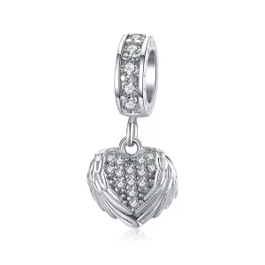 Silver 925 Jewelry Dazzling CZ Heart with Wings Pendant Charm Fit Bracelet Bangle Guardian Fashion Accessories BSC138