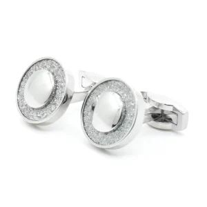 Silver Bling Sand Stone Elegant Cufflinks Custom Men’s Suit Shirt Fashion Accessory Wedding Tuxedo Trendy Jewelry Gift