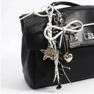 Silver Bow Heart Leopard Star Bag Charm Trendy Handbag Keychain Accessory Pendant for Women Purse Decoration
