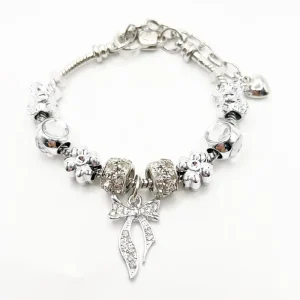 Silver Butterfly Swan Four Leaf Clover Beaded Bracelet Adjustable Sweet Charm Strand Fashion Jewelry