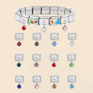 Silver Color Birthday Stone Pendant Elastic Link Italian Charm Bracelets Stainless Steel Making DIY 9mm Women