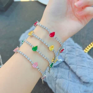 Silver Color Charm Tennis Bracelet for Women Shiny Crystal Stone Zircon Bangle Bride Party Jewelry