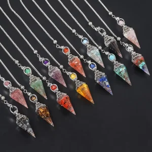 Silver Color Crystal Chips Hexagonal Cone Pendant Resin Gemstone Pendulum