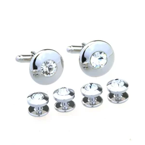 Silver Color Crystal Diamond Elegant Cufflinks Stud Sets Custom Mens Suit Shirt Fashion Accessory Wedding Tuxedo Gift